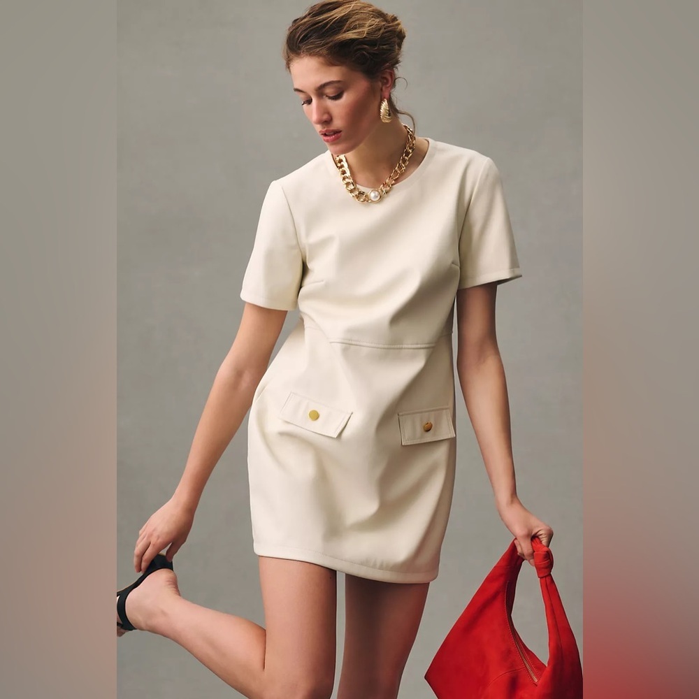 ✨ NWT Anthropologie THML Faux Leather Short Sleeve Mini Dress